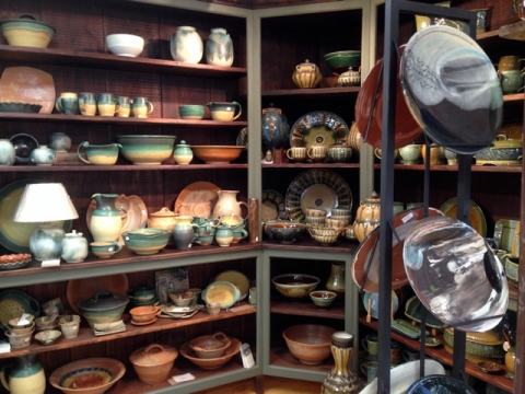 Display shelves at Local Pottery.