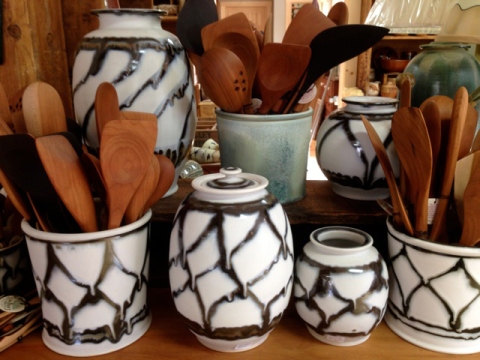 Pottery and wooden utensils.